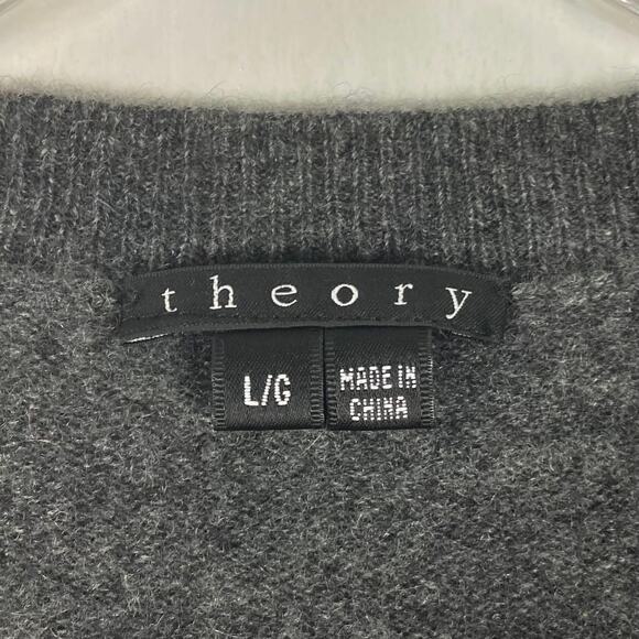 Nwot THEORY Sweater Women L Cashmere Grey Scoop-Neck Long-Sleeve - Picture 3 of 9